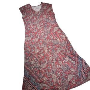 Pure Jill Petite S Maxi Dress Coral Paisley Print V Neck Sleeveless Cotton Blend